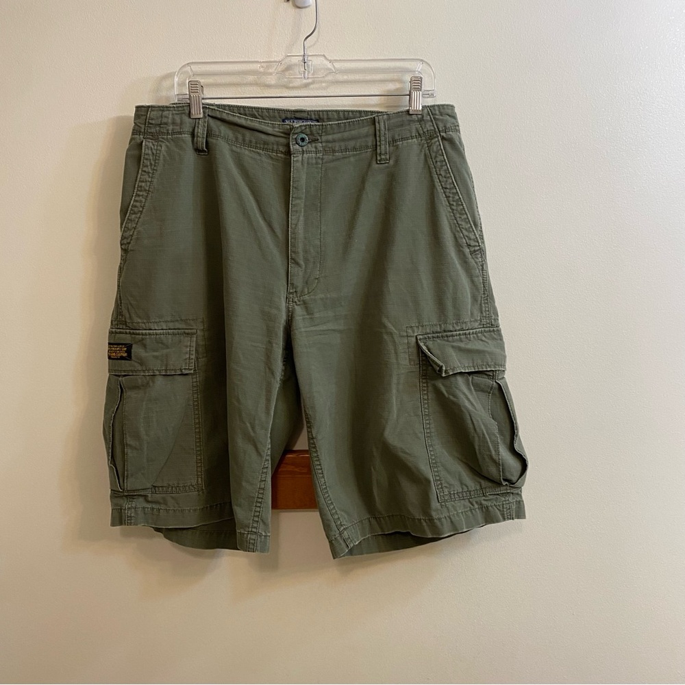Polo Jeans Company Cargo Paratrooper Military Shorts Y2K Green Men Sz 36 Cotton